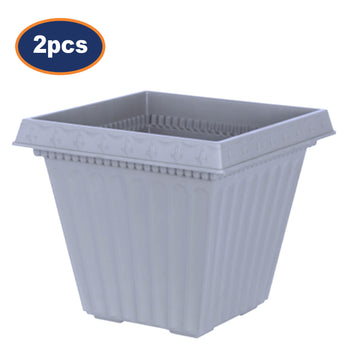 2Pcs 35cm Grey Plastic Etruscan Square Planter