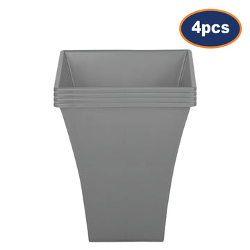 4Pc 23cm Grey Plastic Square Planter