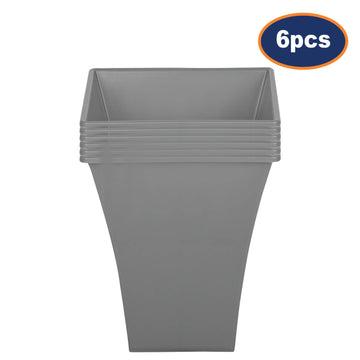 6Pc 23cm Grey Plastic Square Planter