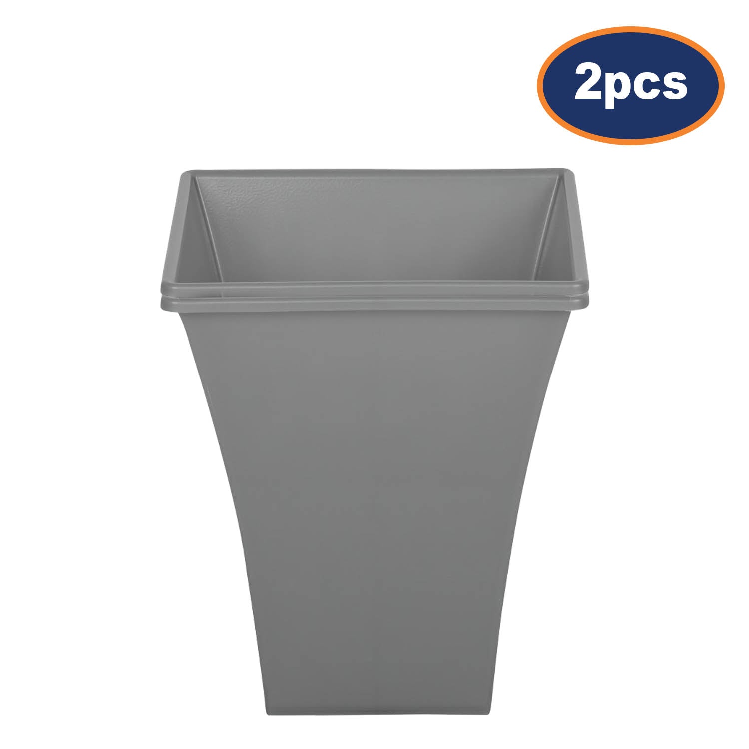 2Pc 28cm Grey Square Plastic Planter