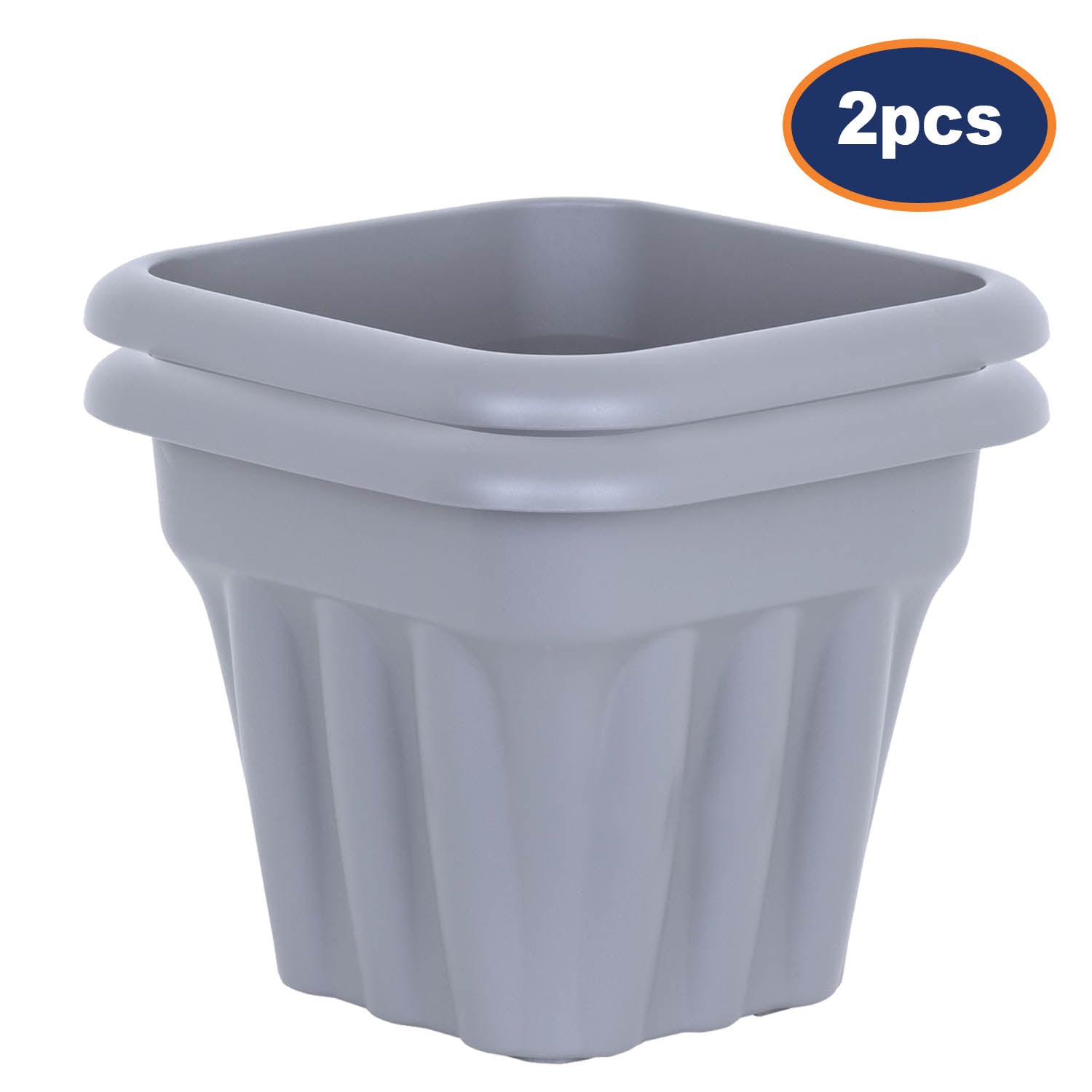 2Pc 25cm Grey Square Plastic Planter