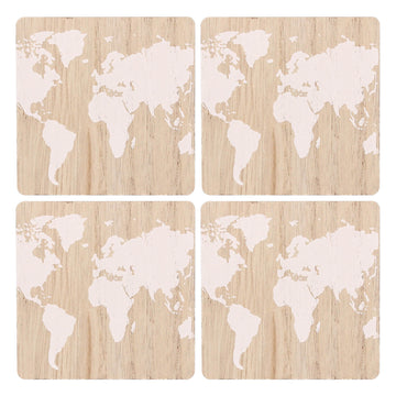 Set of 4 White World Map Design Coasters