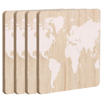 Set of 4 White World Map Design Coasters