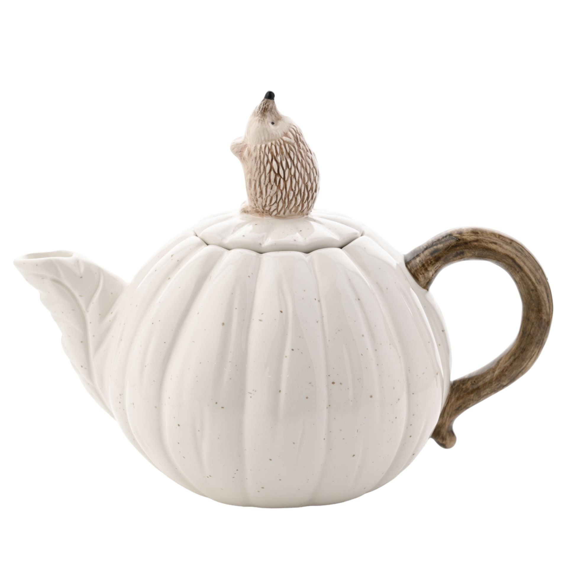 800ml White Ceramic Autumn Decor Pumpkin Shaped Teapot With Hedgehog Design Lid