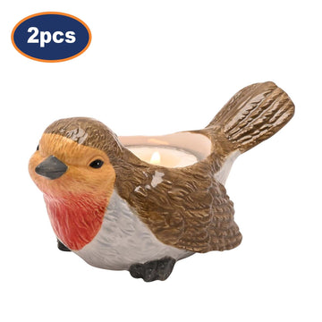 2Pcs Ceramic Robin Tea Light Holder