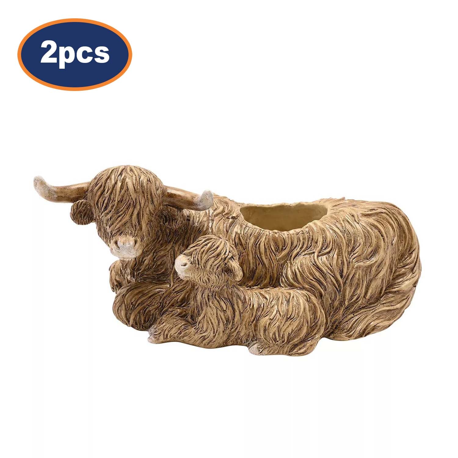 2Pcs Highland Cow Polystone Tealight Holder Set