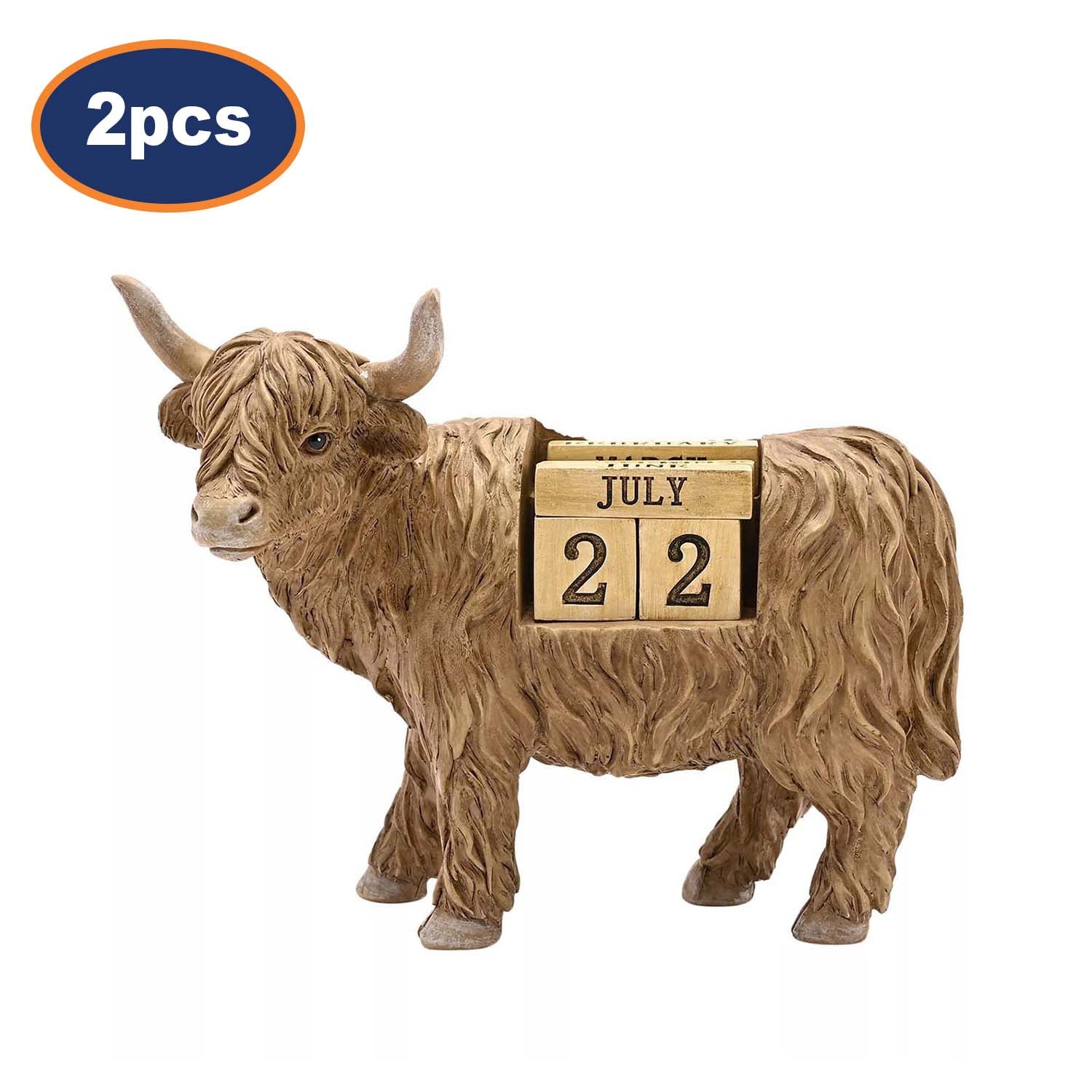 2Pcs Highland Cow Polystone 3D Figurine Calendar