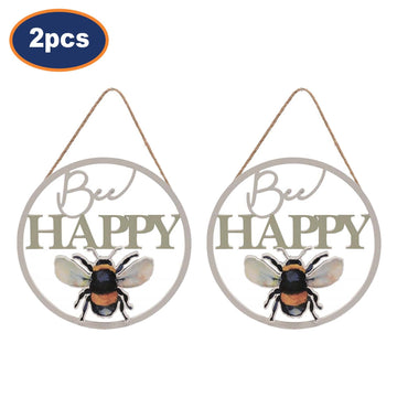 2Pcs Bee Happy Cut Out Sign Wall Hanging Display