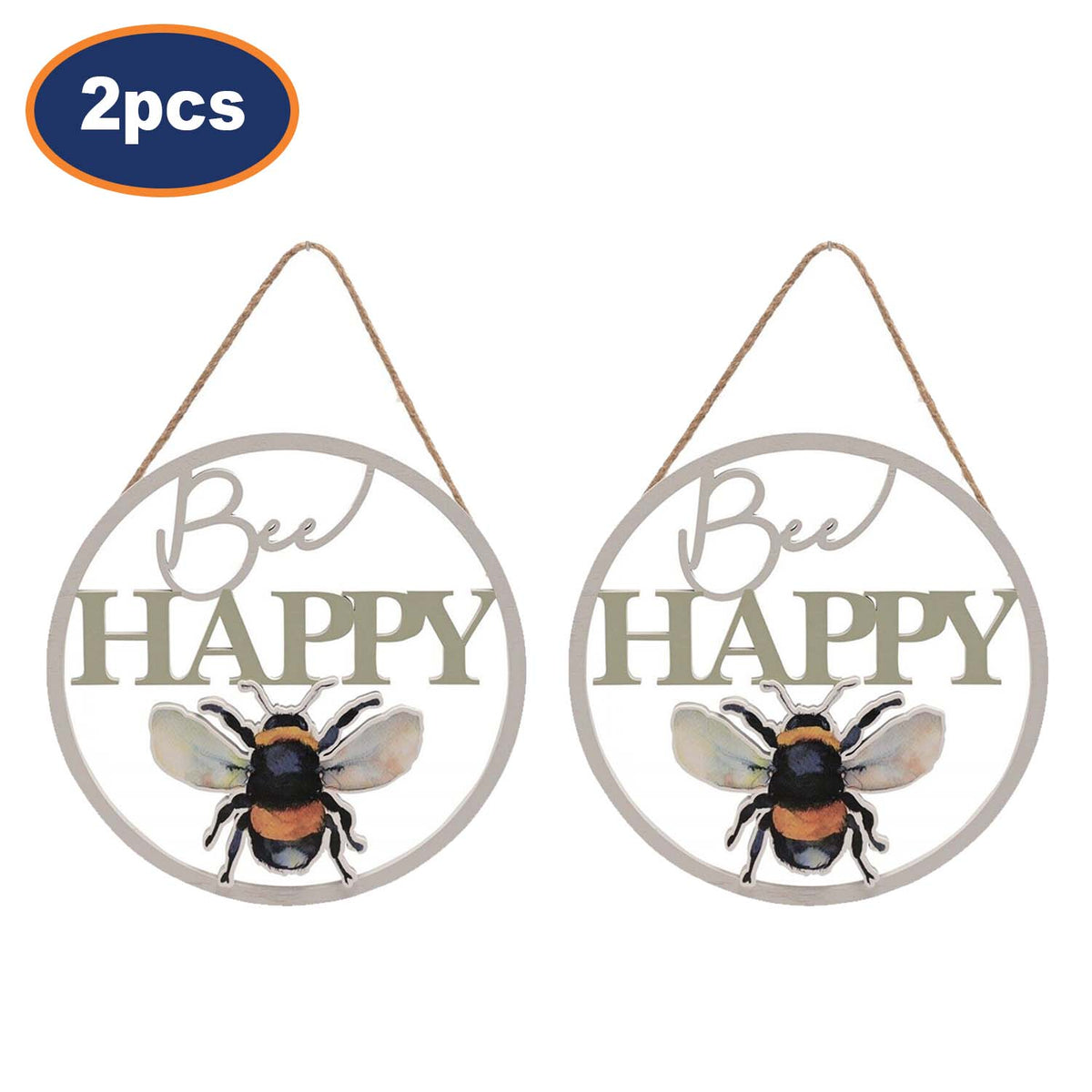 2Pcs Bee Happy Cut Out Sign Wall Hanging Display