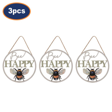 3Pcs Bee Happy Cut Out Sign Wall Hanging Display