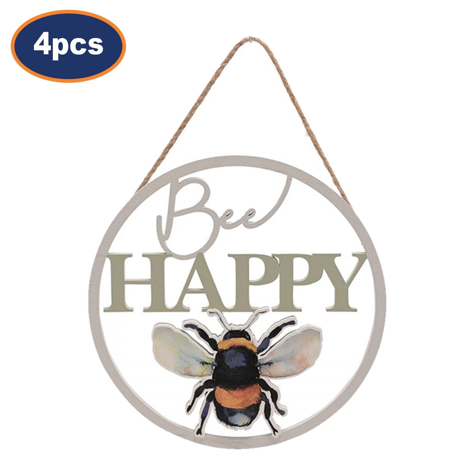 4Pcs Bee Happy Cut Out Sign Wall Hanging Display
