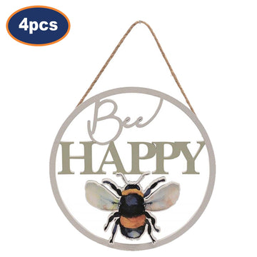 4Pcs Bee Happy Cut Out Sign Wall Hanging Display