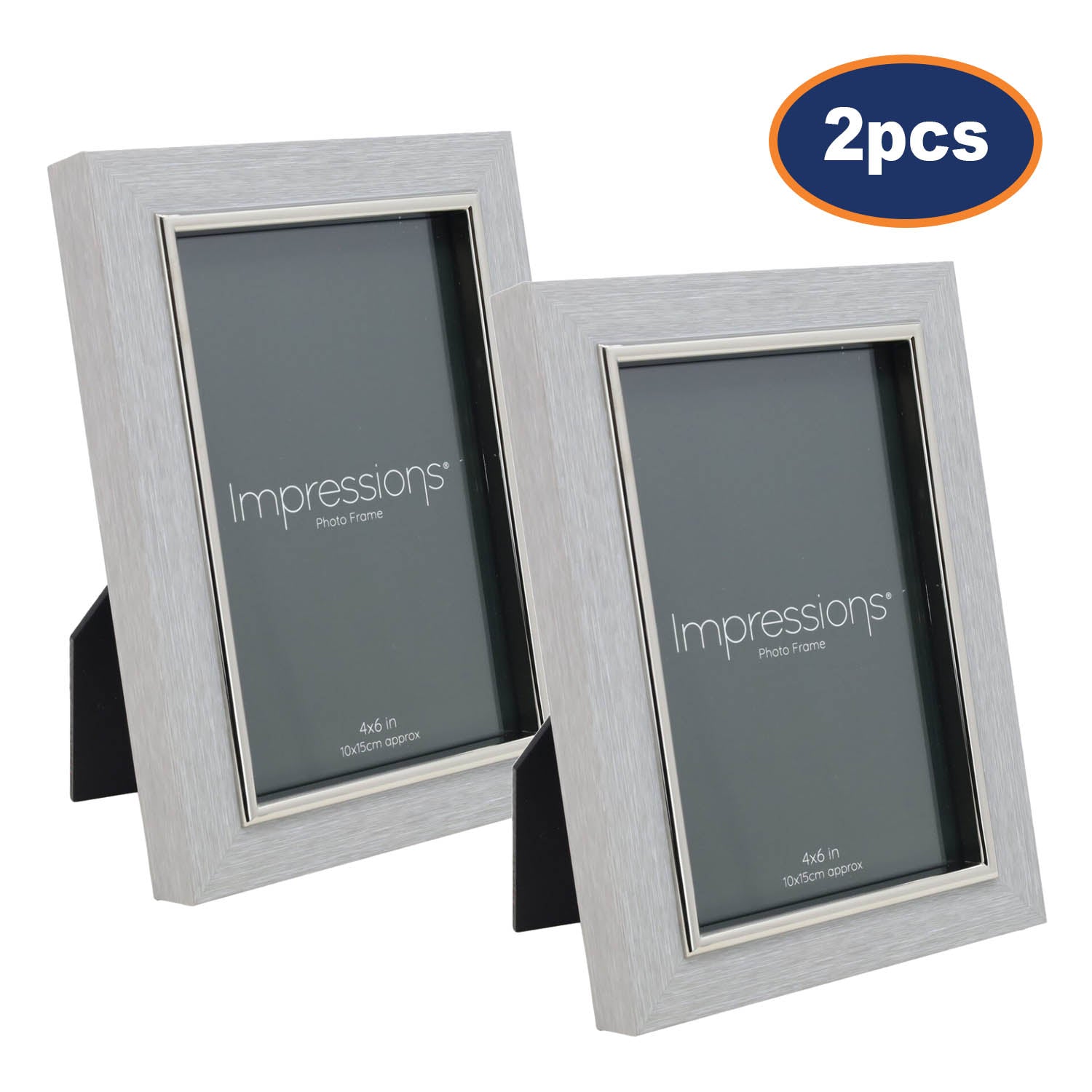 2Pcs 4x6 Grey Faux Wood & Silver Photo Frame By IMPRESSIONS
