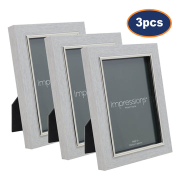 3Pcs 4x6 Grey Faux Wood & Silver Photo Frame By IMPRESSIONS