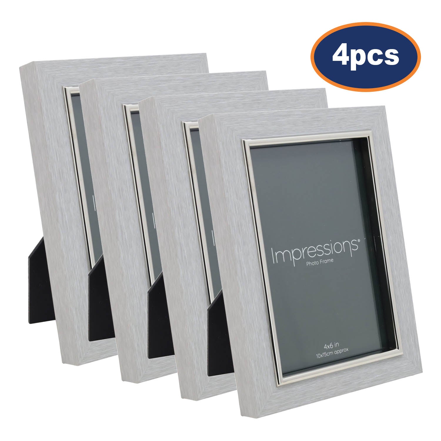 4Pcs 4x6 Grey Faux Wood & Silver Photo Frame By IMPRESSIONS