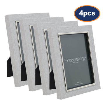4Pcs 4x6 Grey Faux Wood & Silver Photo Frame By IMPRESSIONS