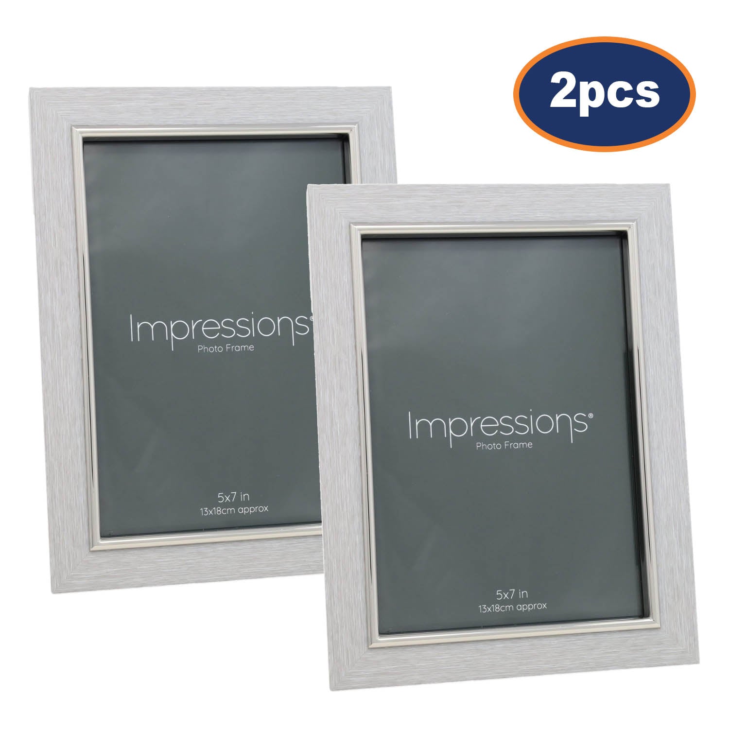 2Pcs 5x7 Grey Faux Wood & Silver Photo Frame By IMPRESSIONS