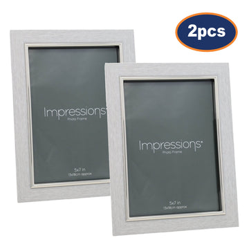 2Pcs 5x7 Grey Faux Wood & Silver Photo Frame By IMPRESSIONS