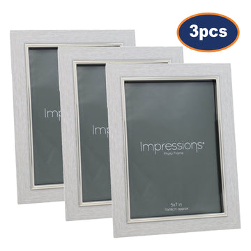 3Pcs 5x7 Grey Faux Wood & Silver Photo Frame By IMPRESSIONS