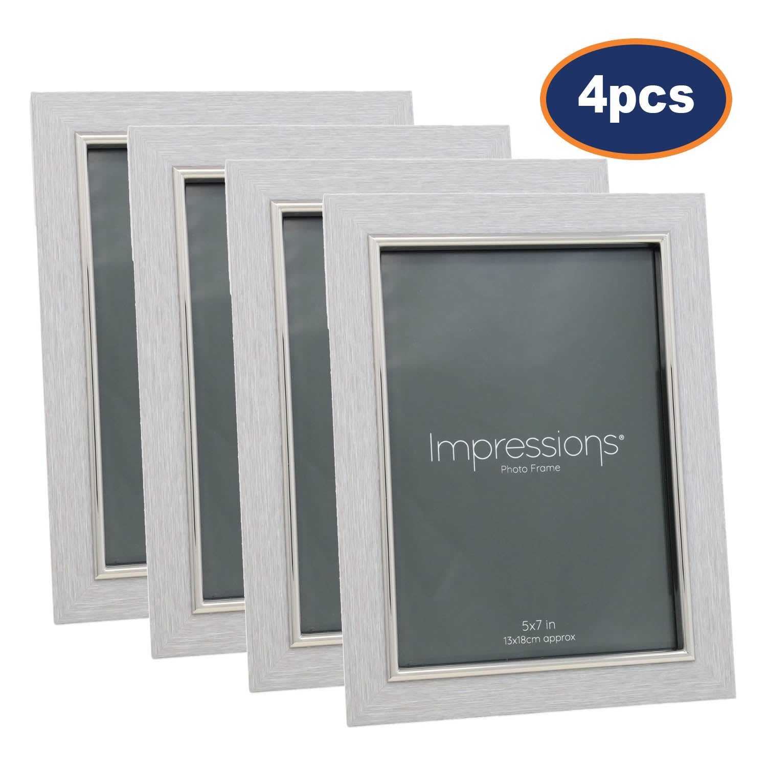 4Pcs 5x7 Grey Faux Wood & Silver Photo Frame By IMPRESSIONS