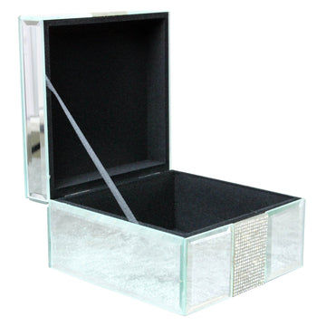 Small Mirror Glass Jewellery Box With Diamante Band