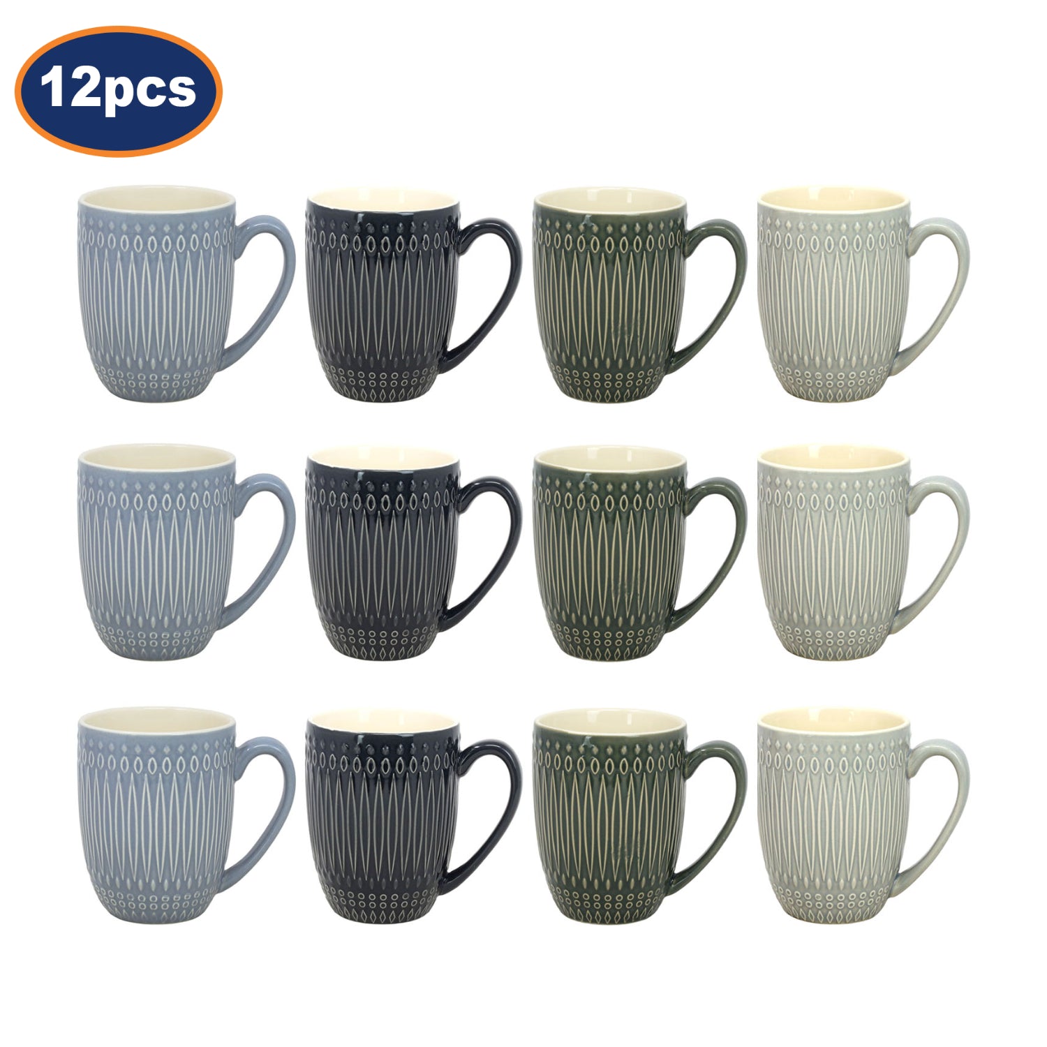 12Pcs HESTIA Retreat Collection 350ml Textured Grey Coffee Mug Set
