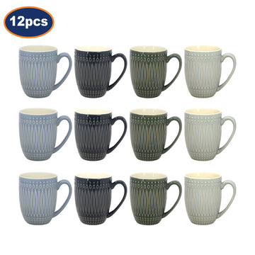 12Pcs HESTIA Retreat Collection 350ml Textured Grey Coffee Mug Set
