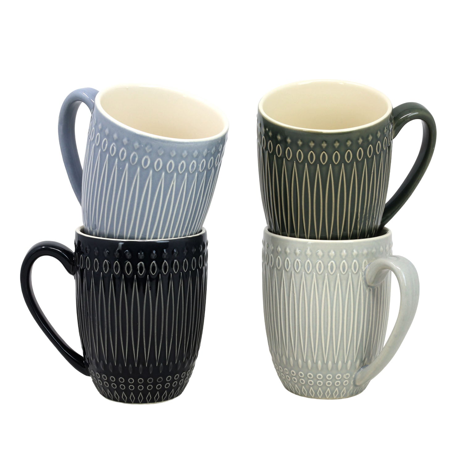 4Pcs HESTIA Retreat Collection 350ml Textured Grey Coffee Mug Set