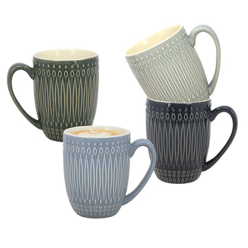 4Pcs HESTIA Retreat Collection 350ml Textured Grey Coffee Mug Set