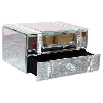 Mirror Jewellery Box With Diamante Band & Drawer
