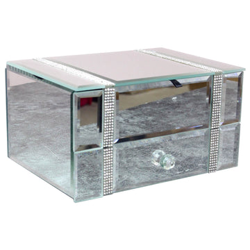 Mirror Jewellery Box With Diamante Band & Drawer
