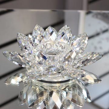 Hestia Clear Cut Crystal Flower Tealight Holder