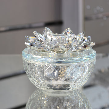 Hestia Clear Cut Crystal Flower Trinket Pot