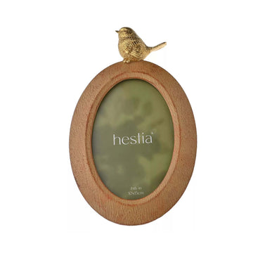 4" x 6" HESTIA Wood Effect Oval Frame with Gold Bird