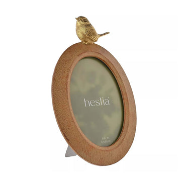 4" x 6" HESTIA Wood Effect Oval Frame with Gold Bird