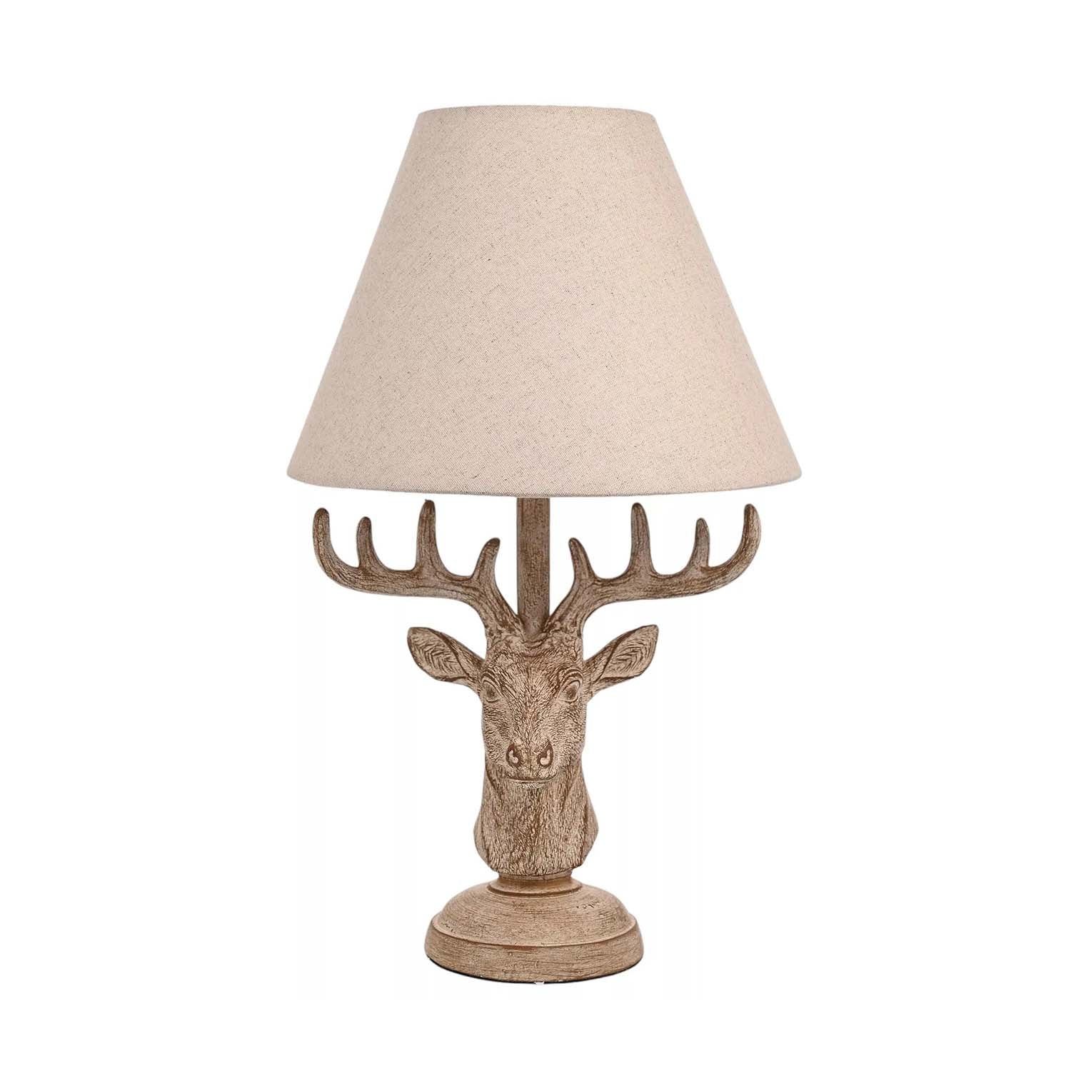 46cm HESTIA Wood Effect Stag’s Head Table Lamp