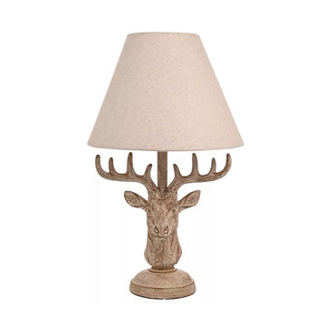 46cm HESTIA Wood Effect Stag’s Head Table Lamp
