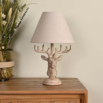 46cm HESTIA Wood Effect Stag’s Head Table Lamp