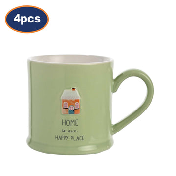 4Pcs Home Embossed Ceramic Love Life 300ml Coffee Mug