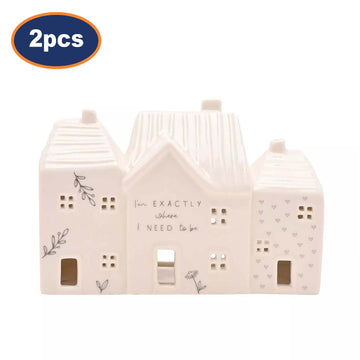 2Pcs White Ceramic House Tealight Holder