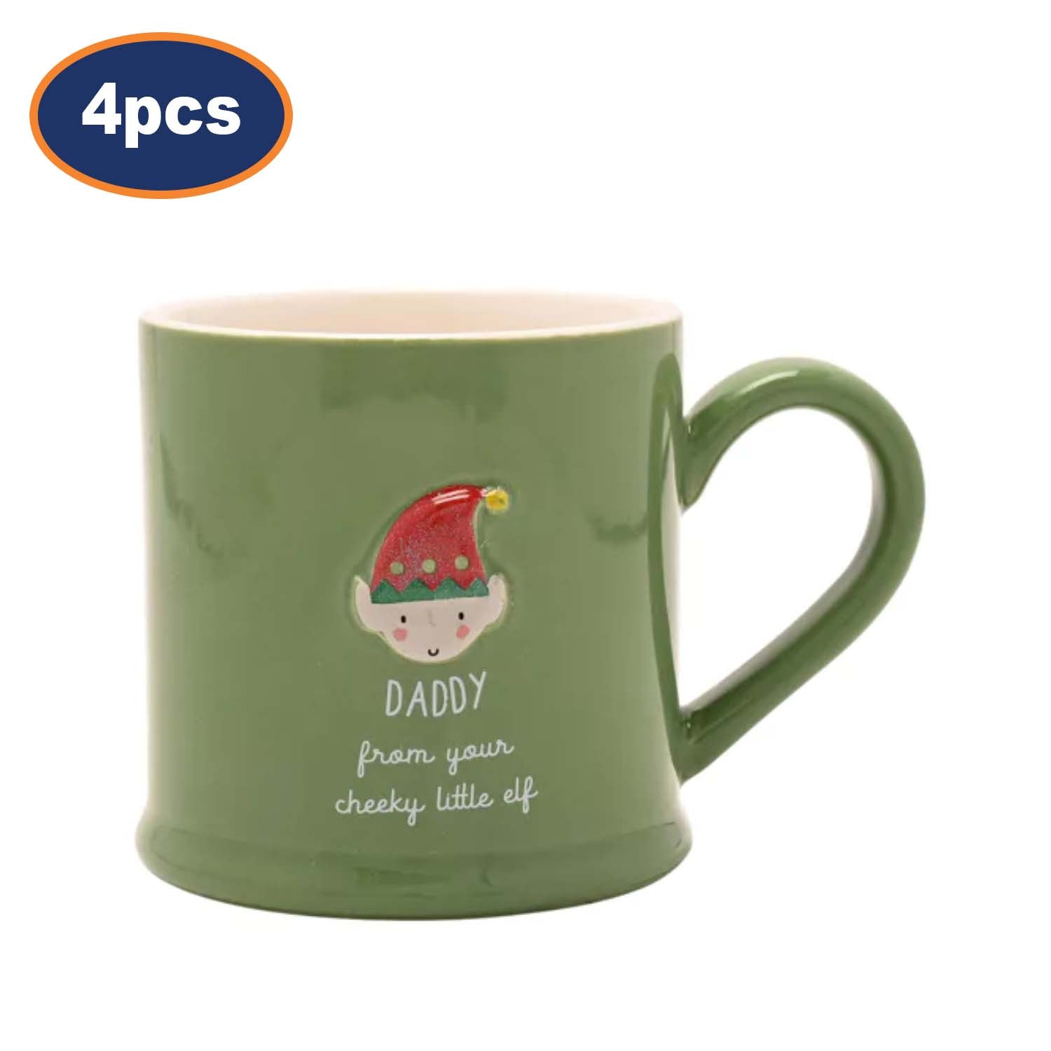4Pcs Daddy Ceramic Embossed Elf 300ml Christmas Mug