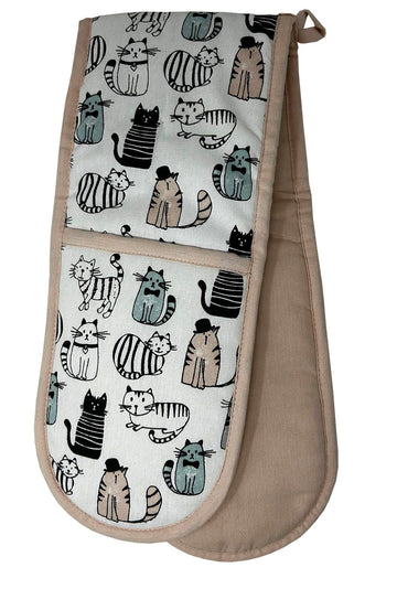 Cats Double Oven Gloves 100% Cotton, New