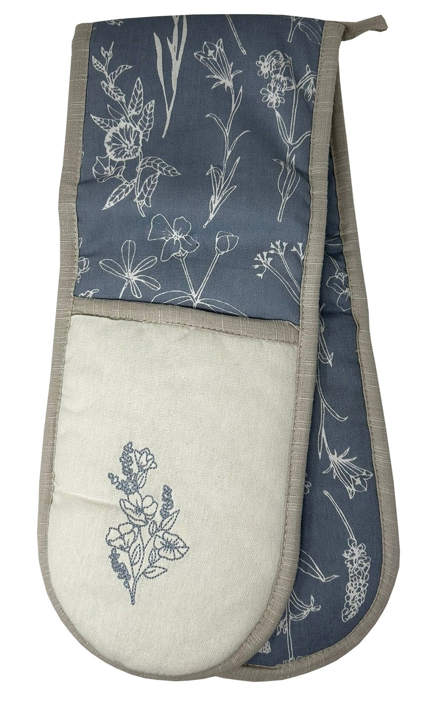 Floral Double Oven Gloves 100% Cotton, Blue