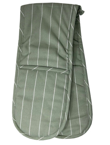 Striped Double Oven Gloves 100% Cotton, Green