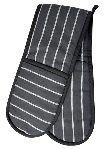 Striped Double Oven Gloves 100% Cotton, Grey