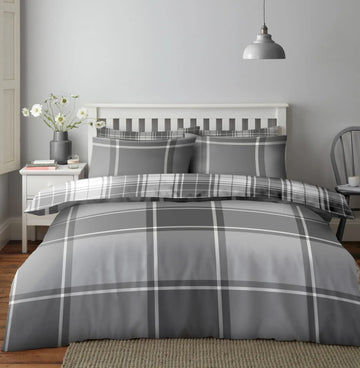 Newton Tartan Check Duvet Cover Set, King, Grey