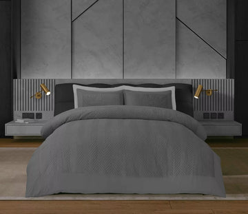 Signature Full Velvet Herringbone Duvet Cover Set, Double, Charcoal Grey