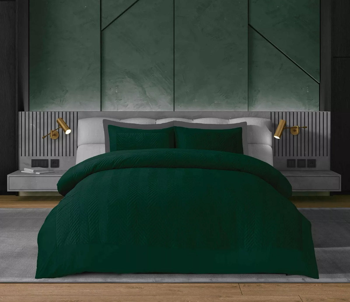 Signature Full Velvet Herringbone Duvet Cover Set, King, Green