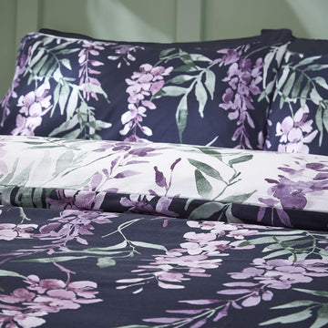 Catherine Lansfield Wisteria Floral Duvet Cover Set, Double, Navy