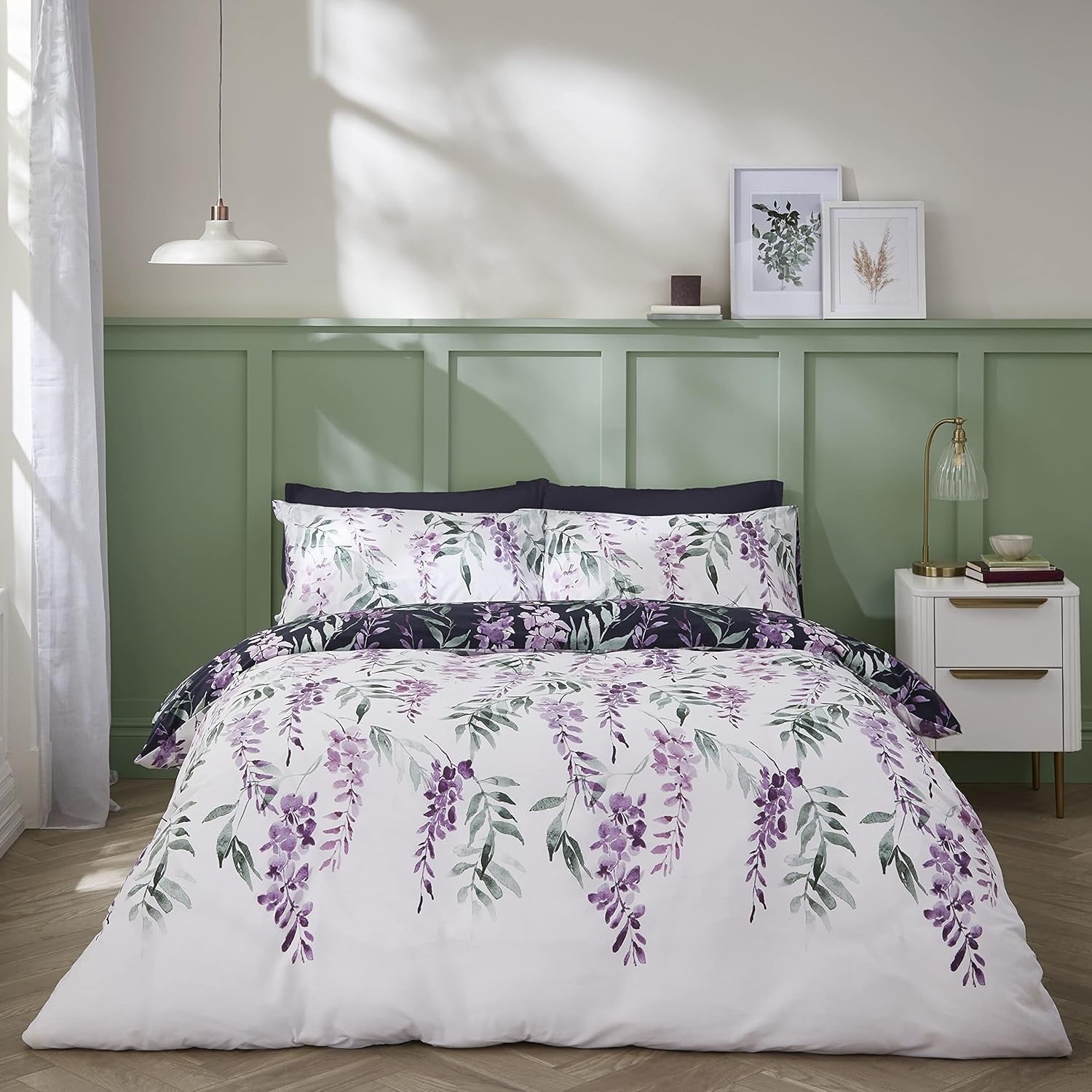 Catherine Lansfield Wisteria Floral Duvet Cover Set, King, Navy